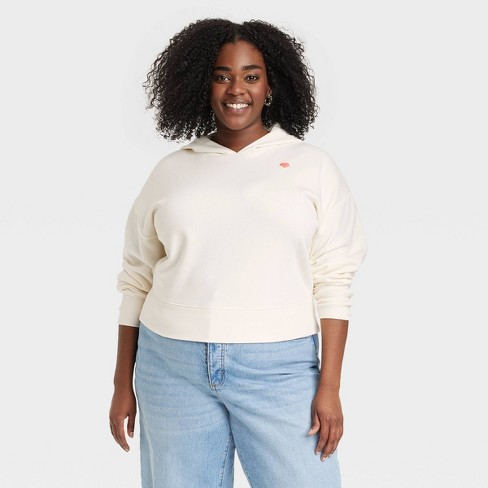 Women's Hooded Love Sweatshirt - A New Day™ Cream 2x : Target