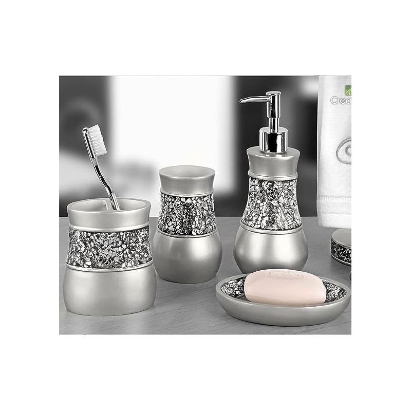 Creative Scents Gray Bathroom Silver Mosaic Glass Accessories Set, 2 of 8