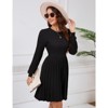 WhizMax Women's 2024 Long Sleeve Mini Sweater Dress Crewneck Ribbed Knit A Line Pleated Swing Short Dresses - 4 of 4
