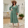 Coolmee Women Plus Size Boho Floral Casual V Neck Long Sleeve Waist Tie Ruffle Flowy Midi Dress - 4 of 4