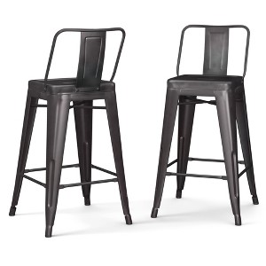 Industrial Metal Counter Stool with Curved Slatted Back, Footrest, and Cross Brace, Set of 2 for Kitchen, Bar, or Condo - 1 of 4