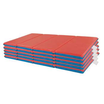 ECR4Kids Premium Folding Rest Mat, 4-Section, 2in, Sleeping Pad, Blue/Red, 5-Pack