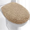 2 Piece Set Beige Soft Cozy Plush Chenille Bath Mat Bathroom Rug & Toilet Seat Cover - 2 of 3