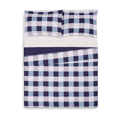 Navy and White Twin XL Microfiber Reversible Quilt Set