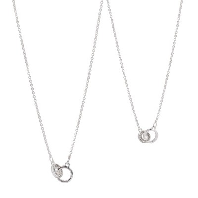 FAO Schwarz Silver Tone Interlocking Ring Mommy and Me Duo Necklace Set