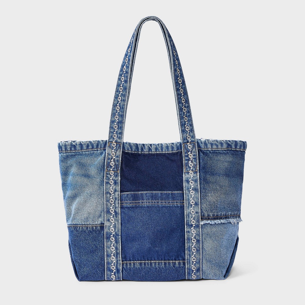 Denim Patchwork Tote Bag - Universal Thread™ Blue Denim