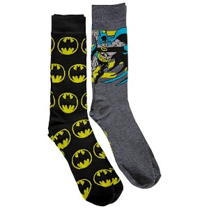 Mens Batman Character and Bat Symbols 2-Pair Pack Crew Socks - 1 of 3