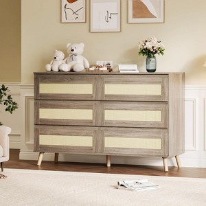 6/7/8 Drawer Rattan Dresser, Rattan Chest of Dressers with Solid Wood Legs, Large Table Top Dressers Bedroom, Living Room, Hallway, Natural - 1 of 4