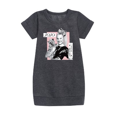 JoJo Siwa Shine Bright Graphic Short Sleeve Fleece Dress - Heather Charcoal - 5T