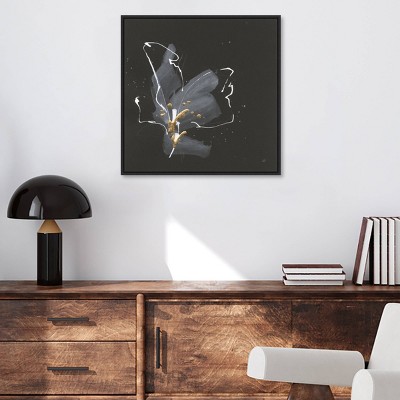 22" x 22" Black and Gold Abstract Floral Framed Canvas Wall Art