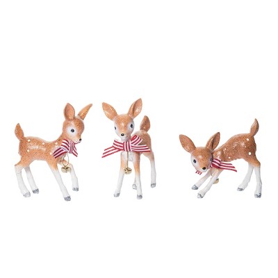 Transpac Resin Vintage Holiday Deer Figurine Set of 3 Christmas Home Decorations