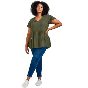 Avenue Women's Plus Size Lani Flutter Sleeve Tiered Top - 1 of 4