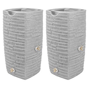 Good Ideas Impressions Riverwalk 50 Gallon Faux Slate Surface Dual Spigot Rain Barrel with 2 Brass Spigots and Screen, Light Granite (2 Pack) - 1 of 4