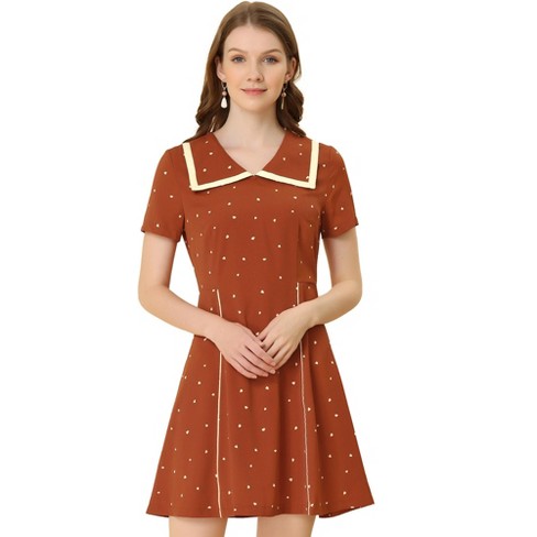 Allegra K Women's Vintage Heart Print Mini Short Sleeve Elegant Dresses ...