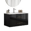 30 Inch Bathroom Vanity with Sink, Floating Vanities Cabinet with 2 Storage Drawers and Long Handle in Gold Metal - 3 of 4