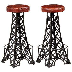 vidaXL Bar Stool Set of 2 Brown and Black - 1 of 4