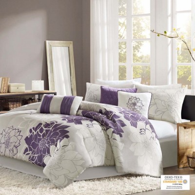 Lyngins 7-Piece Cotton Sateen Comforter Set – Oversized Floral Print, 15" Bedskirt, Hypoallergenic, Oeko-Tex Certified, Queen Bedding Set