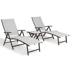 Crestlive Products 3 pc Outdoor Aluminum Adjustable Folding Chaise Lounge Chairs and Foldable Side Table Set - 1 of 4