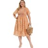 Agnes Orinda Women's Plus Size Elegant Smocked Chiffon Floral Midi A Line Dresses - 3 of 4
