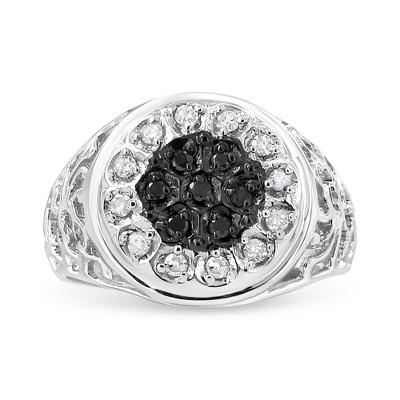 Silver 1/4 Cttw White and Black Treated Diamond Halo Cluster Ring for Men