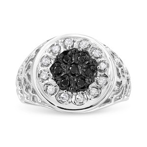 Silver 1/4 Cttw White and Black Treated Diamond Halo Cluster Ring for Men - 1 of 4