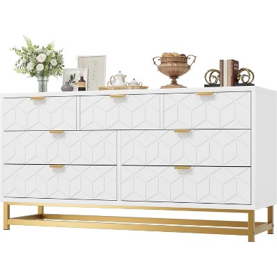 53.5” Wide 7-Drawer Dresser w/ Gold Handles & Legs, Modern Chest for Bedroom, Closet, Living Room, Entryway