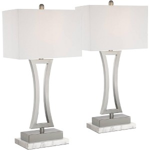 360 Lighting Roxie Modern Table Lamps Set of 2 with White Marble Risers 31" Tall Brushed Nickel Off White Fabric Shade for Bedroom Living Room Bedside - 1 of 4