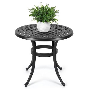 Cast Aluminum Patio Table - Patio Bistro Table, Outdoor Side Table with Umbrella Hole and Adjustable Feet, Outdoor Side Tables for Patio, Garden - 1 of 4