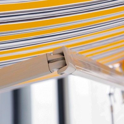 Outsunny 8' Yellow and Blue Striped Retractable Patio Awning