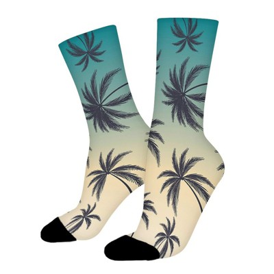 Coconut Palm Trees Women Printed Crew Socks Funny Funky Socks Soft Polyester Novelty Gifts for Artists Men