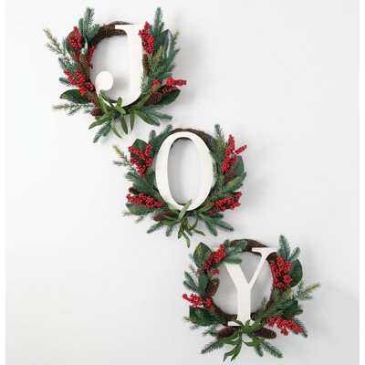 Sullivans Artificial JOY, Pine and Berry Wreaths 19"H Green