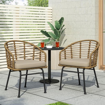 Modern Patio Dining Chair Set of 2,Dining Chair with Wicker Backrest and Armrest for Outdoor,Poolside-Tanpinhause