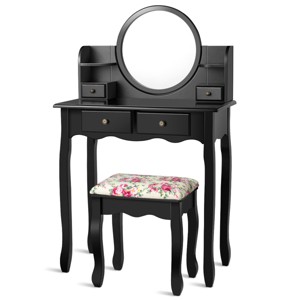 Tangkula Vanity Table Set w/Detachable Mirror & Stool Black/White - 1 of 4