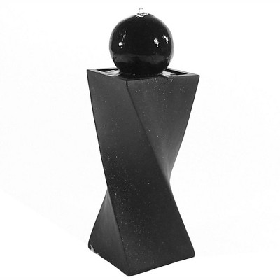 Sunnydaze Outdoor Polyresin Solar Powered Black Ball Water Fountain Feature with LED Light - 30" - Black