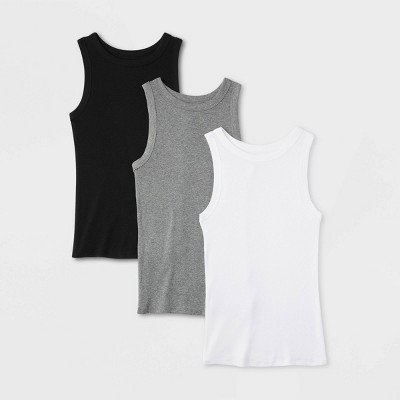 Women's Slim Fit Ribbed 3pk Bundle Tank Top - A New Day™ Black/White/Gray S: Cotton Modal Blend, Sleeveless