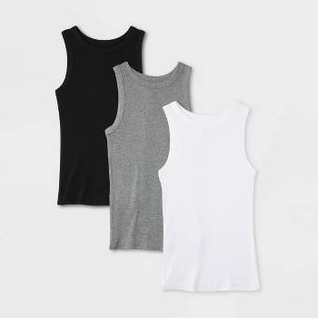 Women's Slim Fit Ribbed 3pk Bundle Tank Top - A New Day™ Black/White/Gray S