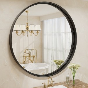 Apmir Round High Quality Aluminum Alloy Framed French Cleat Mounted Wall Decor Bathroom Vanity Mirror in matte black with 5-Year Warranty - 1 of 4