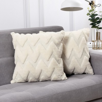 Trinity 2 Pieces Ribbed Stripe Faux Fur Plush Decorative Throw