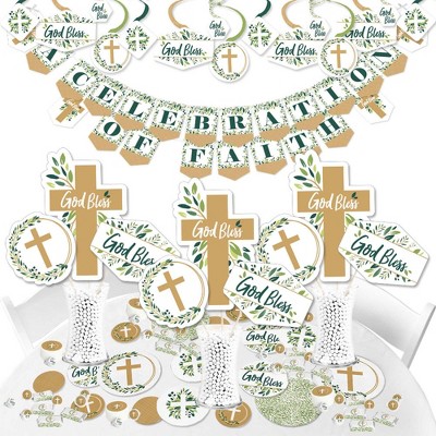 Big Dot of Happiness Elegant Cross - Religious Party Supplies - Banner Decoration Kit - Fundle Bundle