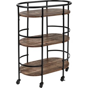 Honey-Can-Do 3 Tier Oval Bar Cart Walnut: Indoor Serving Drink Cart with Steel Frame, Fixed Shelves, 34.8" Height - 1 of 4