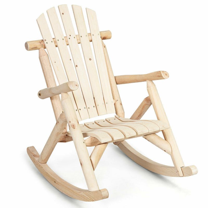 Costway Log Rocking Chair Wood Single Porch Rocker Lounge Patio Deck Furniture Natural, 1 of 11