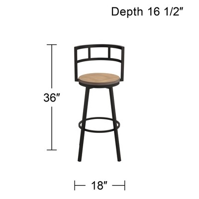 Matte Black Swivel Counter Stool with Gray Wood Seat