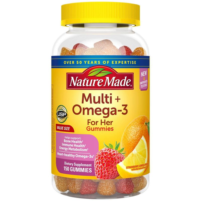 Nature Made Multi for Her + Omega-3 Gummies - Lemon, Orange & Strawberry, 3 of 16