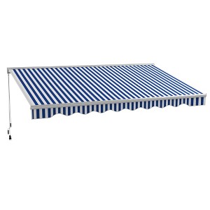 Outsunny 16.5' x 10' Electric Awning, Patio Retractable Awning with LED Lights and Remote Controller, Blue/White - 1 of 4