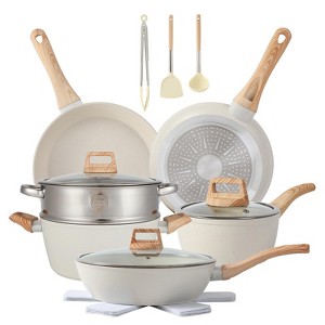 Itopfox 16-Piece Nonstick Cookware Set with Pots, Pans, Fryers, Steamer, Stewer, Silicone Spatula & Pliers, and Pot Protectors for Daily Cooking - 1 of 4