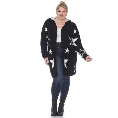Plus Hooded Open Front High Pile Fleece Coat - White Mark