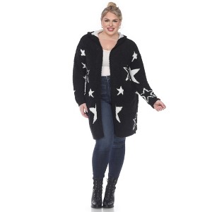 Plus Hooded Open Front High Pile Fleece Coat - White Mark - 1 of 4