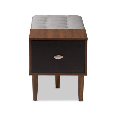 Merrick Mid-Century Modern Oak & Espresso Entryway Storage Bench