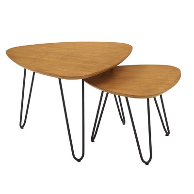Gibby Hairpin Leg Wood Nesting Coffee, Copper Round 2 Piece Nesting Coffee Table Set