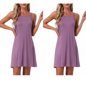 INSPIRE CHIC Women's 2 Pcs Modal Soft Spaghetti-Strap Dress Crewneck Sleepwear - 1 of 4